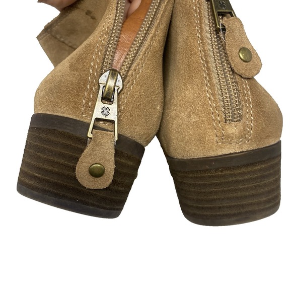 Lucky Brand Womens Ankle Shoes 9.5 Bootie Brown Leather LP-BELVVA Zip Block Heel - Picture 13 of 14